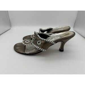 Jack Rogers 3" Heeled Thong Sandals Womens 7 Bronze Medallion Travel Vacation